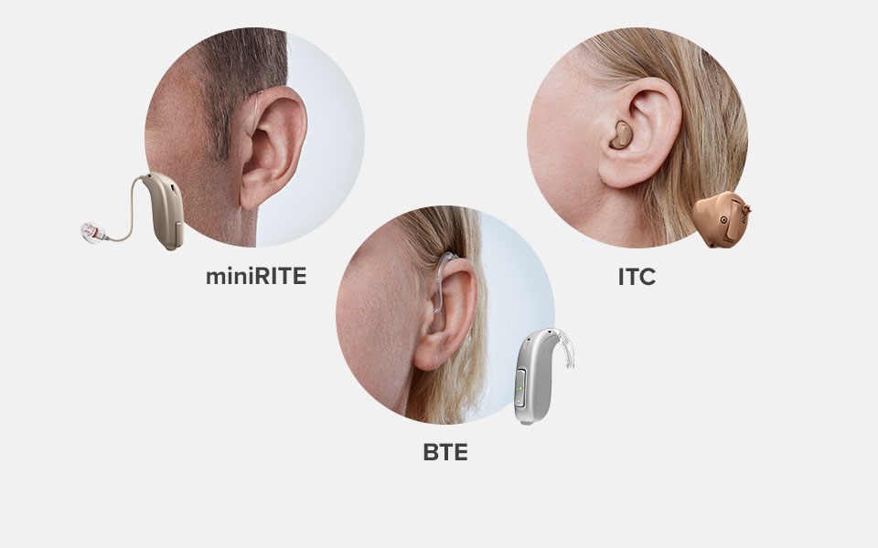 Appareils auditifs contours d'oreille, mini contours et intra-auriculaires