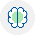 Ikona przedstawiająca ludzki mózg na szarym tle.