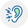 Ikona przedstawiająca ucho narażone na hałas.