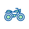 Ikona przedstawiająca motocykl na białym tle.