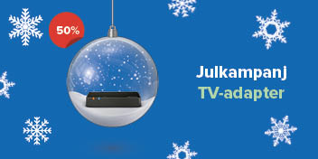 Bild på en julkula i den ligger en tv-adapter som Audikas hörselklinik erbjuder på 50%