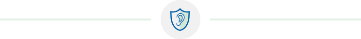 Ikon på öra och sköld som visar att den bästa hörapparaten för dig kan ha återkopplingsskydd.
