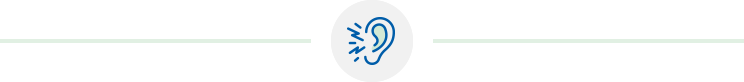 Ikon på ett öra och ljudvågor som visar att en av de bästa hörapparaterna har tinnitusstöd.