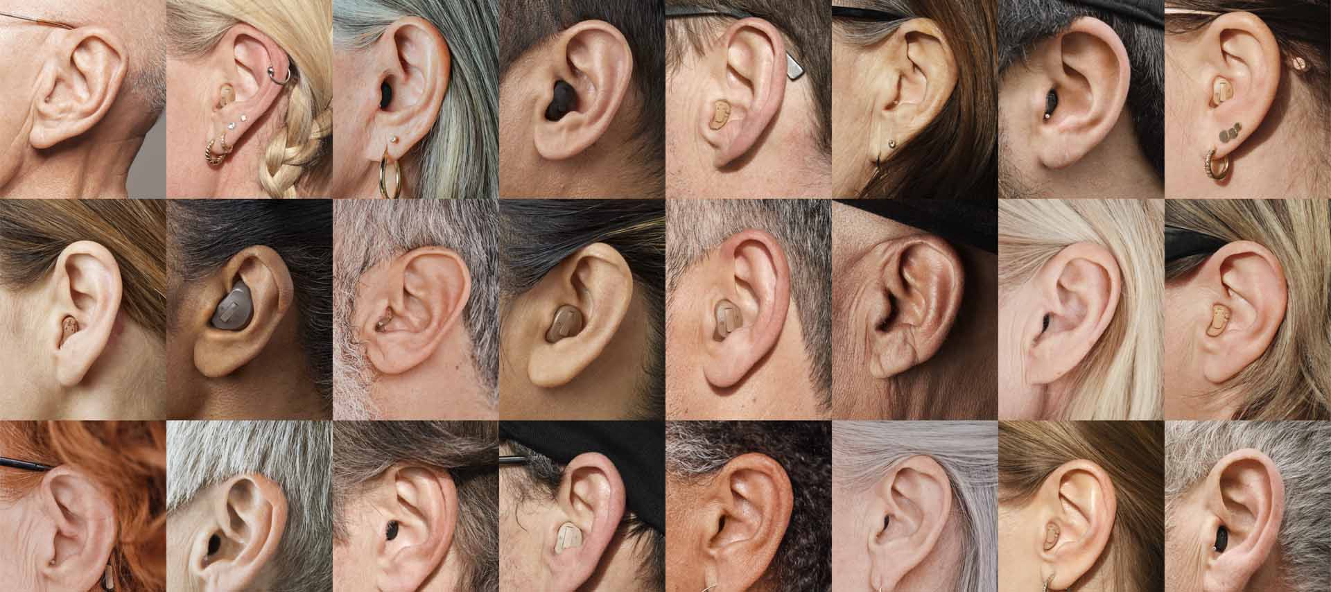 Bild på olika öron som har den individanpassade hörapparaten Oticon Own