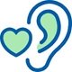 Bild på ett öra som har ett hjärta på sig, som symboliserar pulserande tinnitus