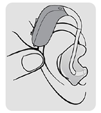Bild på hur man sätter in en hörapparat med insats