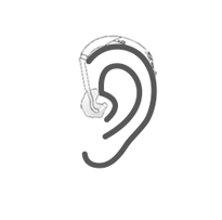 Bild på en hörapparat med ljudslang som sitter på ett öra