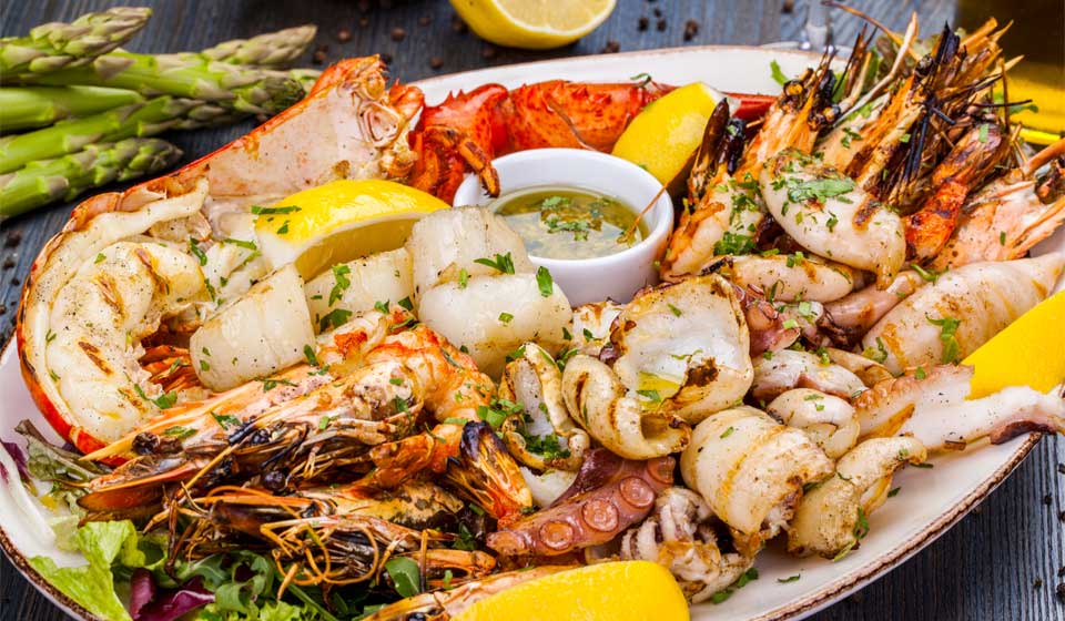 Images shows seafood on a plate