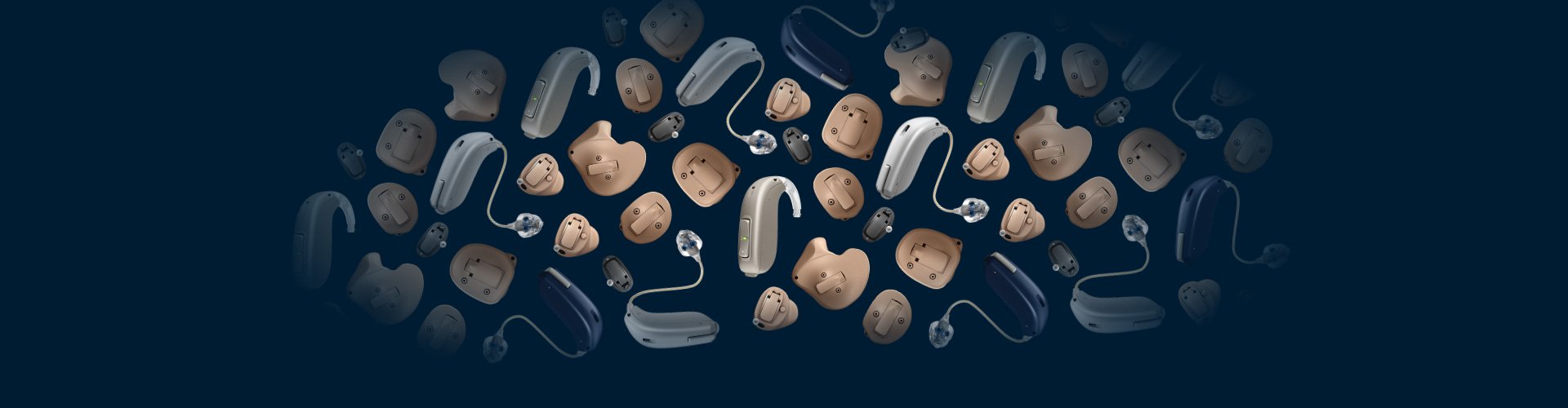 Image shows many hearing aids to choose from to find the best hearing aids
