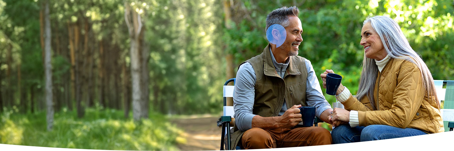 A couple enjoying coffee with ears highlighted