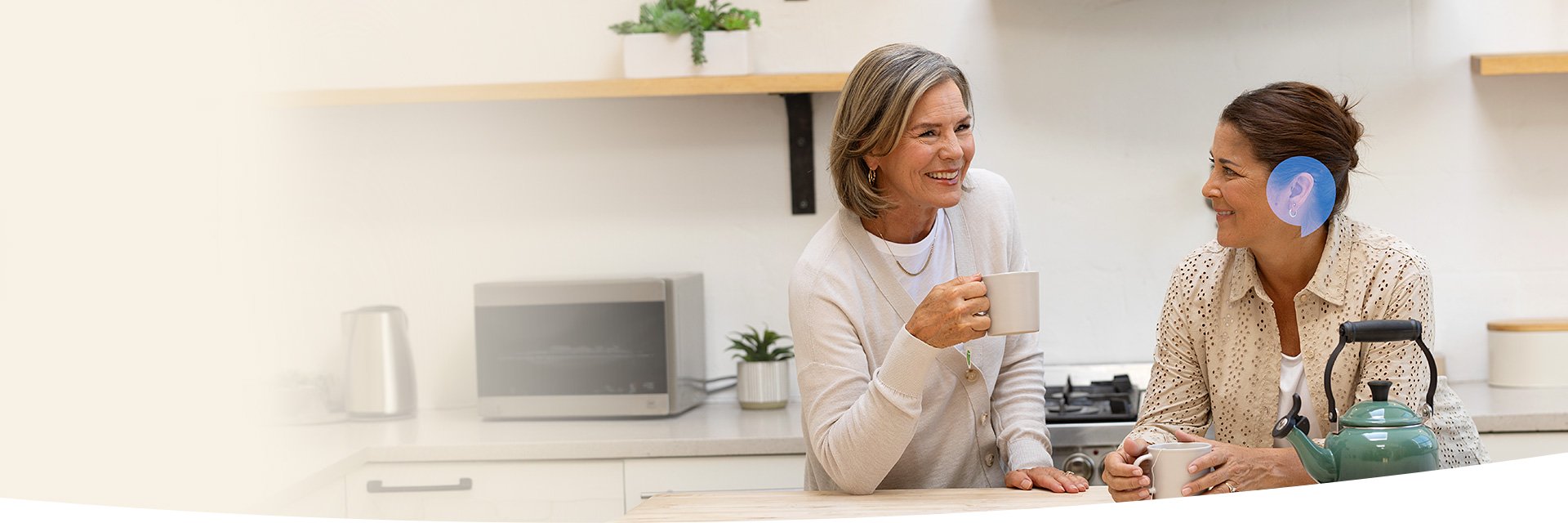 Image shows an audiologist talking to a person with hearing loss  in front of a screen showing an audiogram