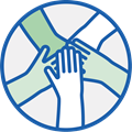 Icon zeigt Hände eines Teams