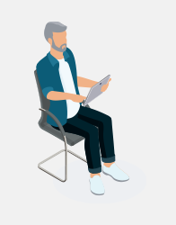 image shows man sitting in a chair
