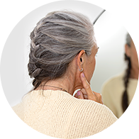 A lady testing her hearing