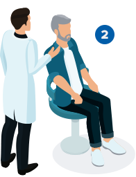 Illustration of a man getting his ear examined