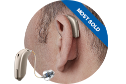 Εικόνα που δείχνει ένα ορατό ακουστικό βαρηκοΐας στο αυτί