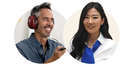 Man taking a hearing test and audiologist