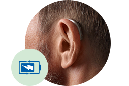 L’image montre un appareil auditif rechargeable