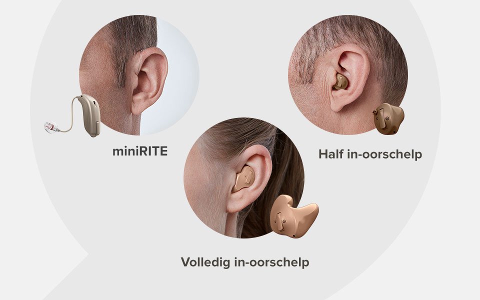 Afbeelding van verschillende soorten hoorapparaten